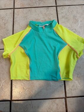 Victoria's Secret Teal and Neon Yellow Short Sleeve Swim Tee